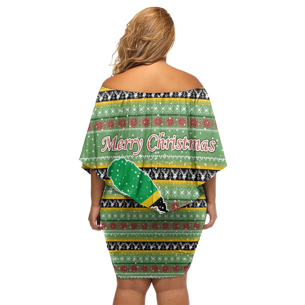 Saint Kitts and Nevis Christmas Family Matching Off Shoulder Short Dress and Hawaiian Shirt with Green Red Black Xmas Sailboat and Map - Wonder Print Shop