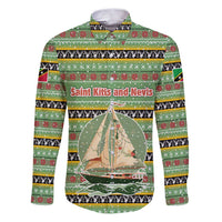 Saint Kitts and Nevis Christmas Family Matching Puletasi and Hawaiian Shirt with Green Red Black Xmas Sailboat and Map - Wonder Print Shop