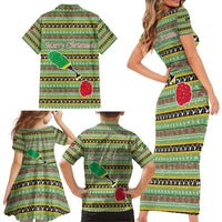 Saint Kitts and Nevis Christmas Family Matching Short Sleeve Bodycon Dress and Hawaiian Shirt with Green Red Black Xmas Sailboat and Map - Wonder Print Shop