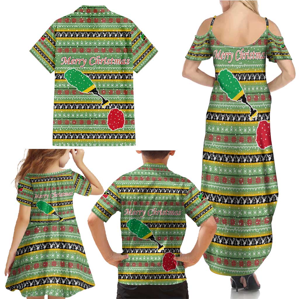 Saint Kitts and Nevis Christmas Family Matching Summer Maxi Dress and Hawaiian Shirt with Green Red Black Xmas Sailboat and Map - Wonder Print Shop