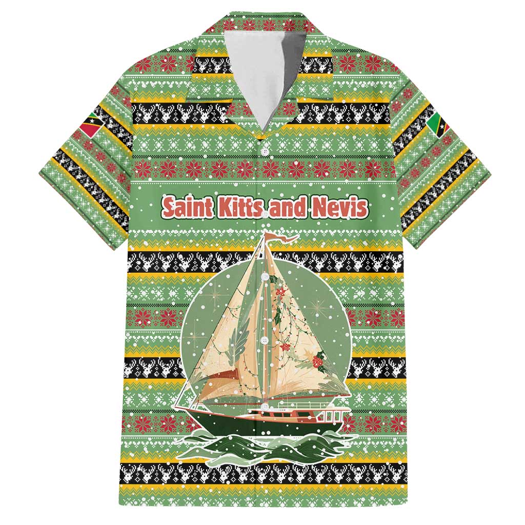 Saint Kitts and Nevis Christmas Family Matching Tank Maxi Dress and Hawaiian Shirt with Green Red Black Xmas Sailboat and Map - Wonder Print Shop
