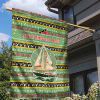 Saint Kitts and Nevis Christmas Garden Flag with Green Red Black Xmas Sailboat and Map - Wonder Print Shop