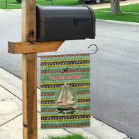 Saint Kitts and Nevis Christmas Garden Flag with Green Red Black Xmas Sailboat and Map - Wonder Print Shop