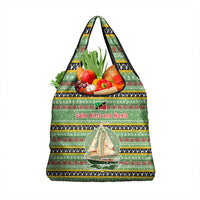 Saint Kitts and Nevis Christmas Grocery Bag with Green Red Black Xmas Sailboat and Map - Wonder Print Shop