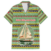 Saint Kitts and Nevis Christmas Hawaiian Shirt with Green Red Black Xmas Sailboat and Map - Wonder Print Shop
