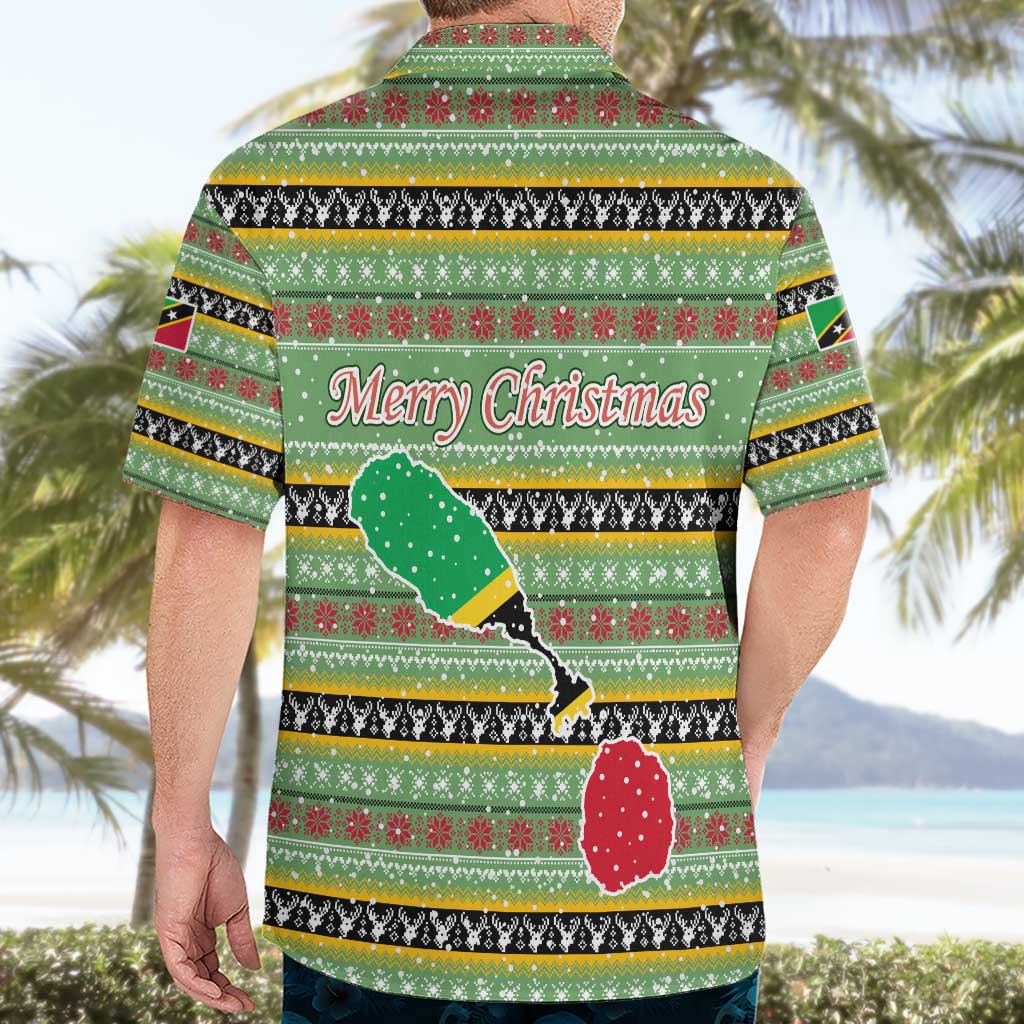 Saint Kitts and Nevis Christmas Hawaiian Shirt with Green Red Black Xmas Sailboat and Map - Wonder Print Shop