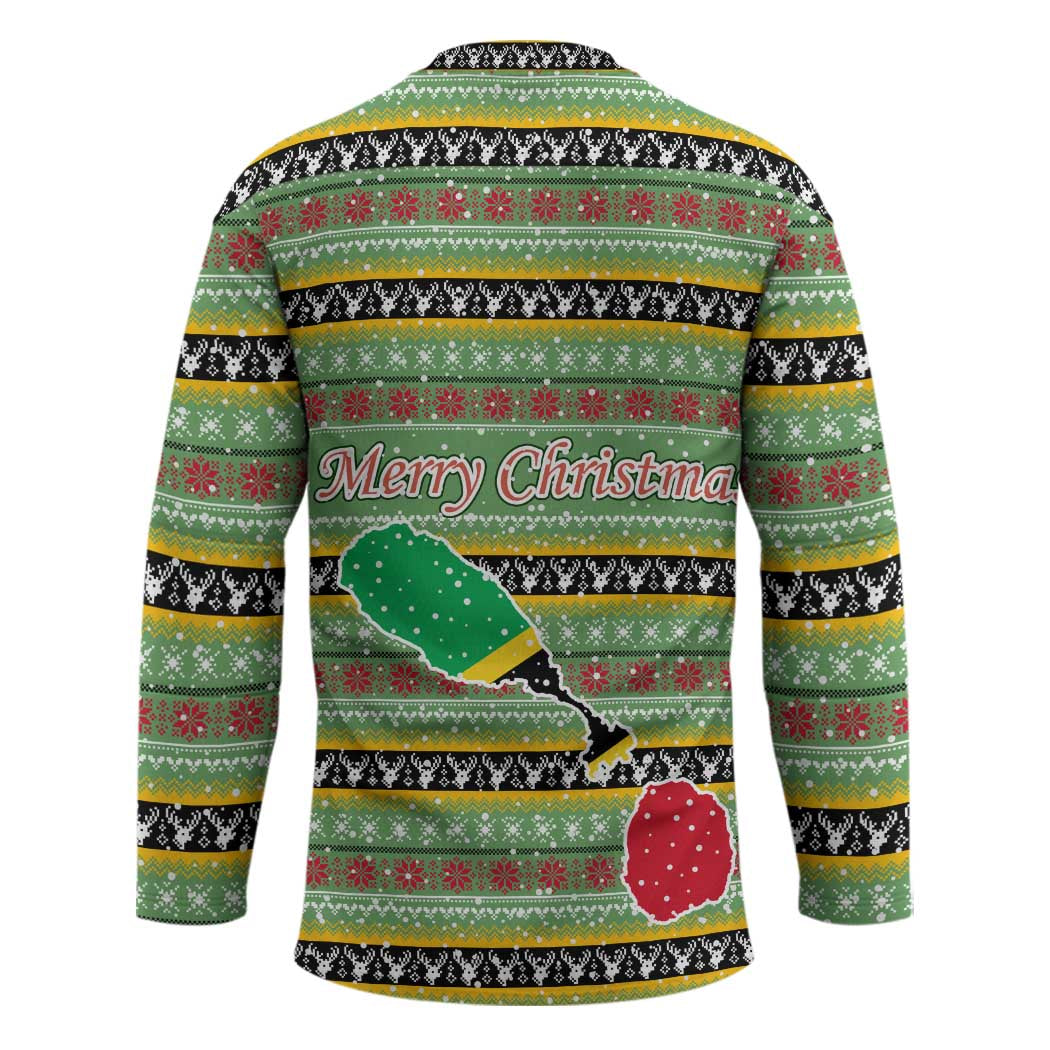 Saint Kitts and Nevis Christmas Hockey Jersey with Green Red Black Xmas Sailboat and Map - Wonder Print Shop