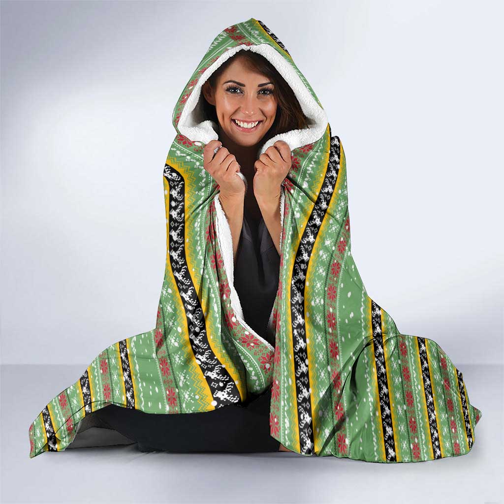 Saint Kitts and Nevis Christmas Hooded Blanket with Green Red Black Xmas Sailboat and Map - Wonder Print Shop
