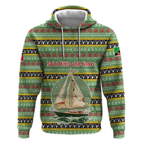 Saint Kitts and Nevis Christmas Hoodie with Green Red Black Xmas Sailboat and Map - Wonder Print Shop