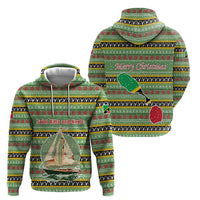 Saint Kitts and Nevis Christmas Hoodie with Green Red Black Xmas Sailboat and Map - Wonder Print Shop