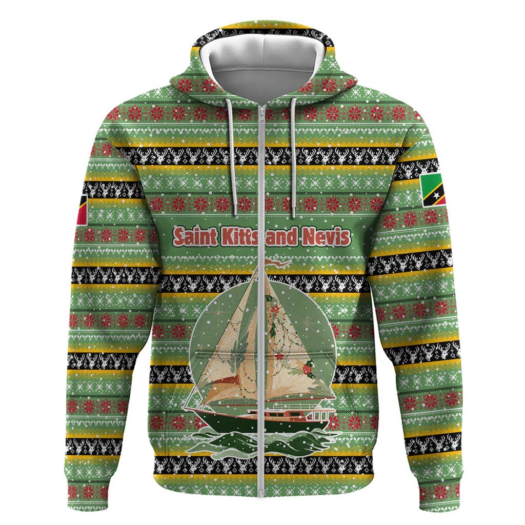 Saint Kitts and Nevis Christmas Hoodie with Green Red Black Xmas Sailboat and Map - Wonder Print Shop