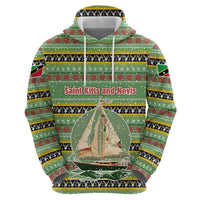 Saint Kitts and Nevis Christmas Hoodie with Green Red Black Xmas Sailboat and Map - Wonder Print Shop