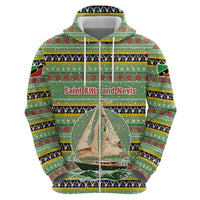 Saint Kitts and Nevis Christmas Hoodie with Green Red Black Xmas Sailboat and Map - Wonder Print Shop