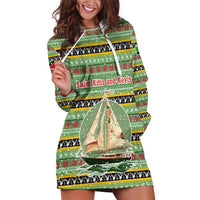 Saint Kitts and Nevis Christmas Hoodie Dress with Green Red Black Xmas Sailboat and Map - Wonder Print Shop