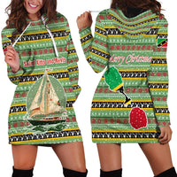 Saint Kitts and Nevis Christmas Hoodie Dress with Green Red Black Xmas Sailboat and Map - Wonder Print Shop