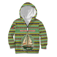 Saint Kitts and Nevis Christmas Kid Hoodie with Green Red Black Xmas Sailboat and Map - Wonder Print Shop