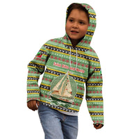 Saint Kitts and Nevis Christmas Kid Hoodie with Green Red Black Xmas Sailboat and Map - Wonder Print Shop