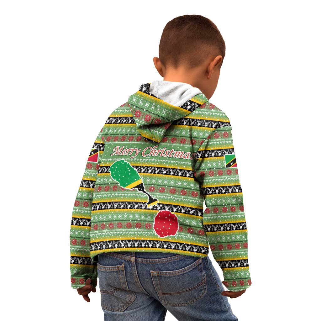 Saint Kitts and Nevis Christmas Kid Hoodie with Green Red Black Xmas Sailboat and Map - Wonder Print Shop