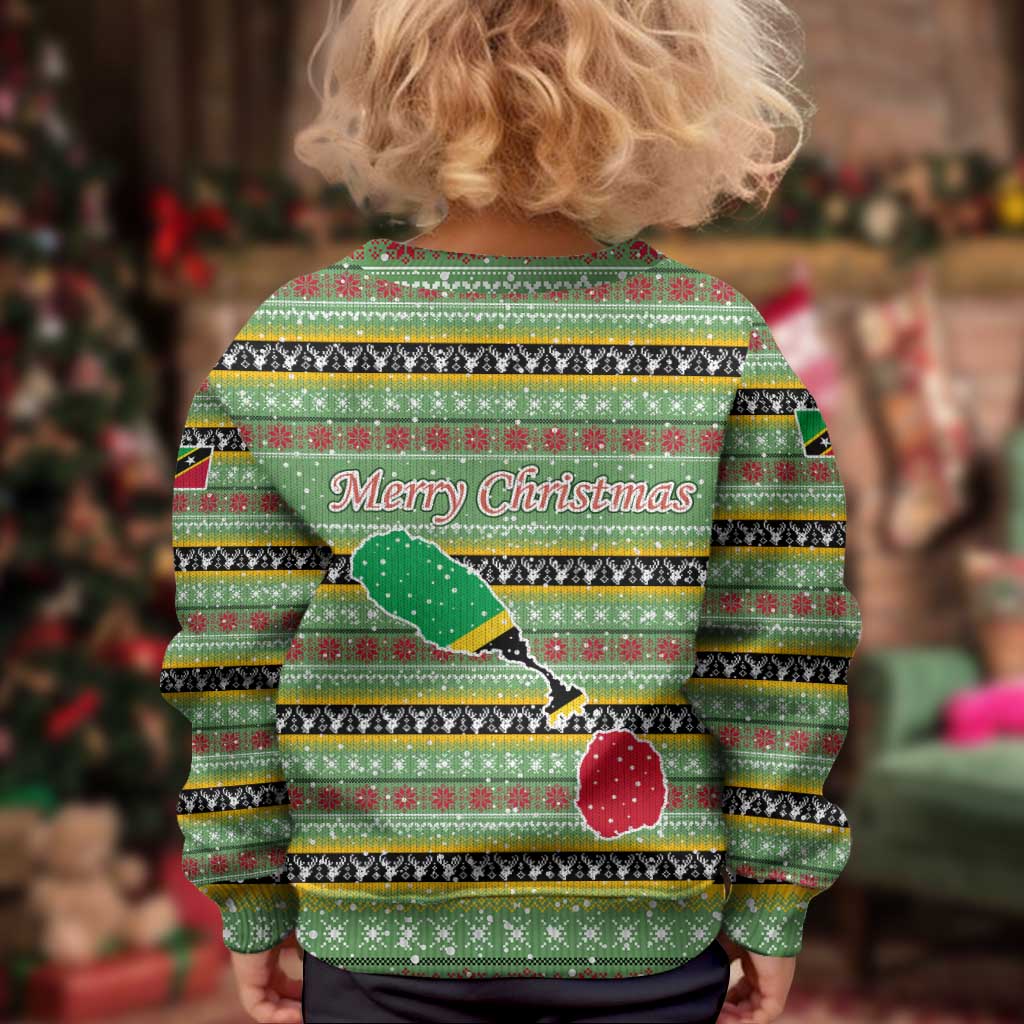 Saint Kitts and Nevis Christmas Kid Ugly Christmas Sweater with Green Red Black Xmas Sailboat and Map - Wonder Print Shop
