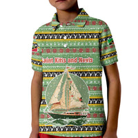Saint Kitts and Nevis Christmas Kid Polo Shirt with Green Red Black Xmas Sailboat and Map - Wonder Print Shop