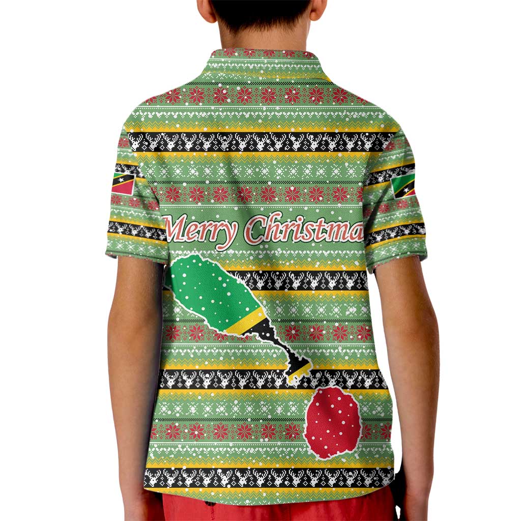Saint Kitts and Nevis Christmas Kid Polo Shirt with Green Red Black Xmas Sailboat and Map - Wonder Print Shop