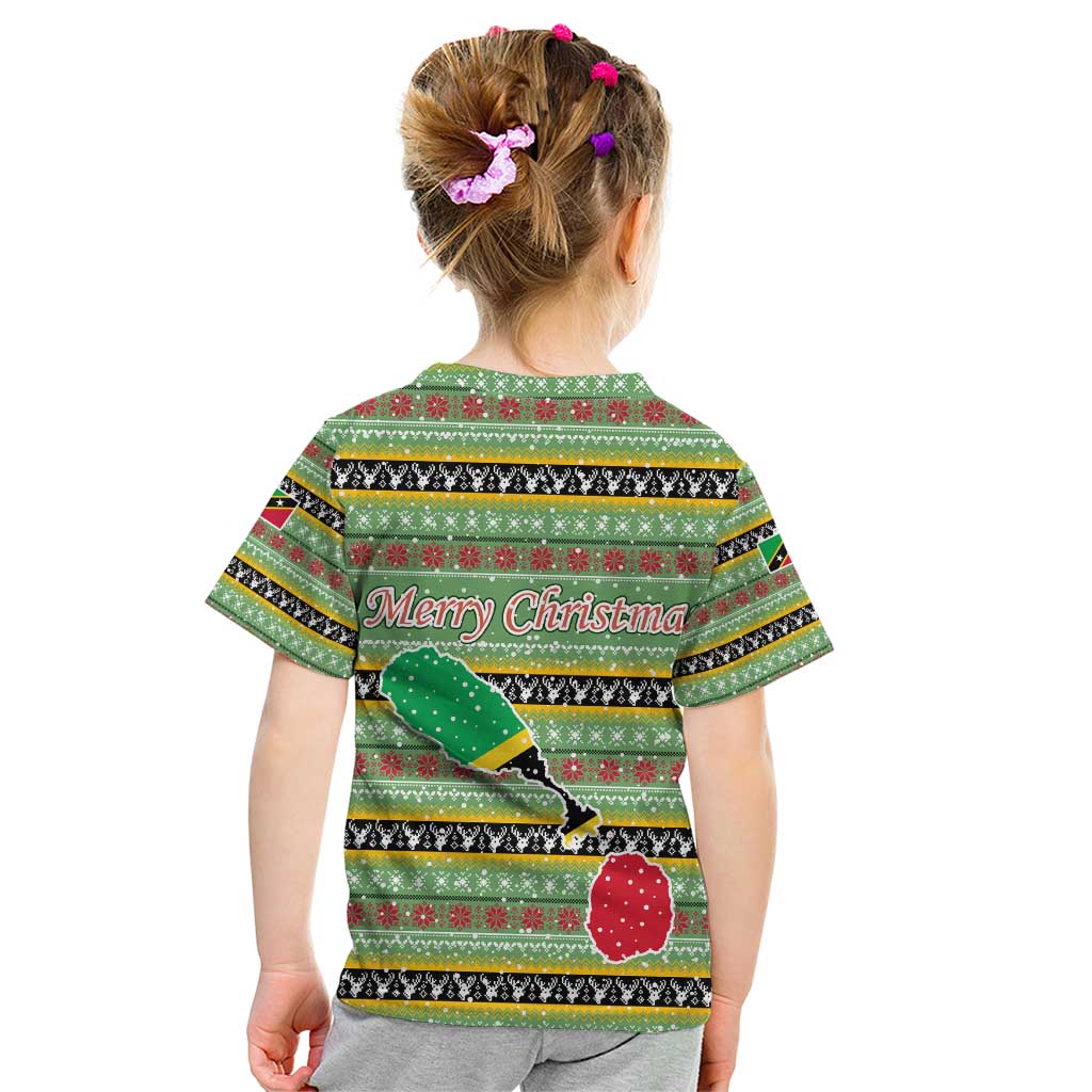 Saint Kitts and Nevis Christmas Kid T Shirt with Green Red Black Xmas Sailboat and Map - Wonder Print Shop