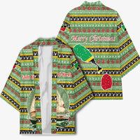 Saint Kitts and Nevis Christmas Kimono with Green Red Black Xmas Sailboat and Map - Wonder Print Shop