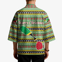 Saint Kitts and Nevis Christmas Kimono with Green Red Black Xmas Sailboat and Map - Wonder Print Shop