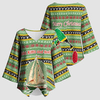Saint Kitts and Nevis Christmas Kimono Sleeve Blouse with Green Red Black Xmas Sailboat and Map - Wonder Print Shop