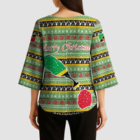 Saint Kitts and Nevis Christmas Kimono Sleeve Blouse with Green Red Black Xmas Sailboat and Map - Wonder Print Shop