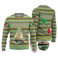 Saint Kitts and Nevis Christmas Ugly Christmas Sweater with Green Red Black Xmas Sailboat and Map - Wonder Print Shop