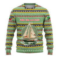 Saint Kitts and Nevis Christmas Ugly Christmas Sweater with Green Red Black Xmas Sailboat and Map - Wonder Print Shop