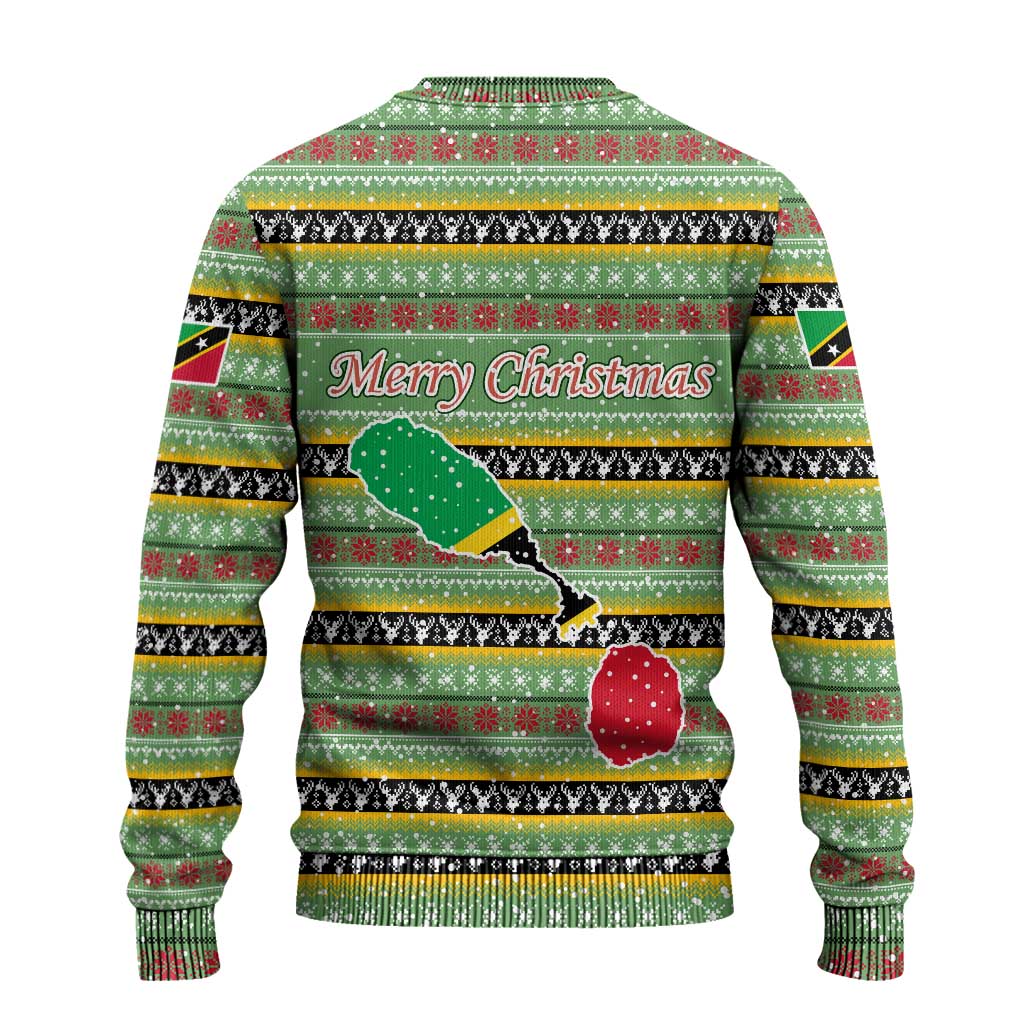 Saint Kitts and Nevis Christmas Ugly Christmas Sweater with Green Red Black Xmas Sailboat and Map - Wonder Print Shop