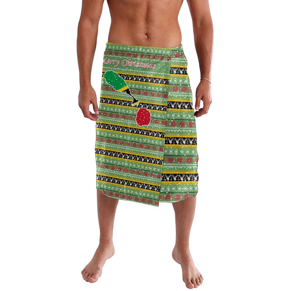 Saint Kitts and Nevis Christmas Lavalava with Green Red Black Xmas Sailboat and Map - Wonder Print Shop