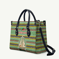 Saint Kitts and Nevis Christmas Leather Bag with Green Red Black Xmas Sailboat and Map - Wonder Print Shop