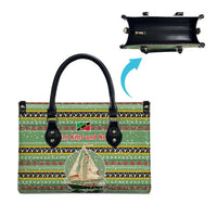 Saint Kitts and Nevis Christmas Leather Bag with Green Red Black Xmas Sailboat and Map - Wonder Print Shop