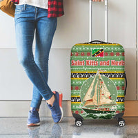 Saint Kitts and Nevis Christmas Luggage Cover with Green Red Black Xmas Sailboat and Map - Wonder Print Shop