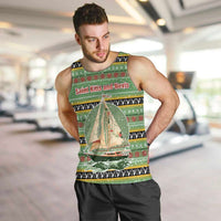Saint Kitts and Nevis Christmas Men Tank Top with Green Red Black Xmas Sailboat and Map - Wonder Print Shop