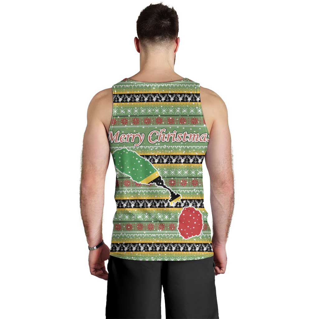 Saint Kitts and Nevis Christmas Men Tank Top with Green Red Black Xmas Sailboat and Map - Wonder Print Shop