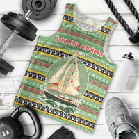 Saint Kitts and Nevis Christmas Men Tank Top with Green Red Black Xmas Sailboat and Map - Wonder Print Shop