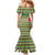 Saint Kitts and Nevis Christmas Mermaid Dress with Green Red Black Xmas Sailboat and Map - Wonder Print Shop