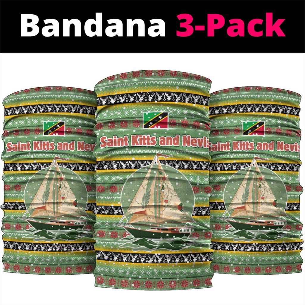 Saint Kitts and Nevis Christmas Neck Gaiter with Green Red Black Xmas Sailboat and Map - Wonder Print Shop