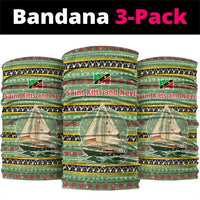 Saint Kitts and Nevis Christmas Neck Gaiter with Green Red Black Xmas Sailboat and Map - Wonder Print Shop