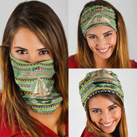 Saint Kitts and Nevis Christmas Neck Gaiter with Green Red Black Xmas Sailboat and Map - Wonder Print Shop