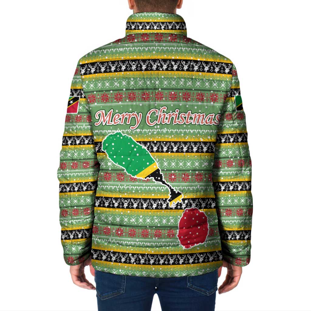 Saint Kitts and Nevis Christmas Padded Jacket with Green Red Black Xmas Sailboat and Map - Wonder Print Shop