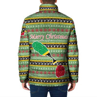 Saint Kitts and Nevis Christmas Padded Jacket with Green Red Black Xmas Sailboat and Map - Wonder Print Shop