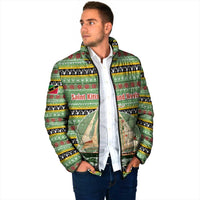 Saint Kitts and Nevis Christmas Padded Jacket with Green Red Black Xmas Sailboat and Map - Wonder Print Shop