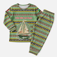 Saint Kitts and Nevis Christmas Pajama Set with Green Red Black Xmas Sailboat and Map - Wonder Print Shop