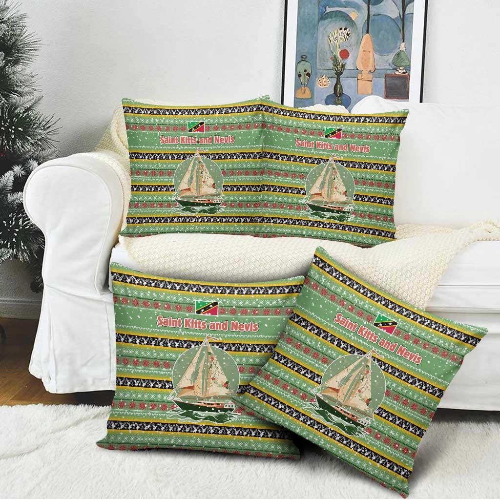 Saint Kitts and Nevis Christmas Pillow Cover with Green Red Black Xmas Sailboat and Map - Wonder Print Shop