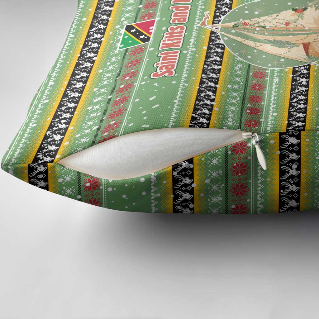 Saint Kitts and Nevis Christmas Pillow Cover with Green Red Black Xmas Sailboat and Map - Wonder Print Shop